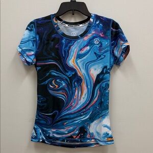 INKnBURN Blue Pink Swirl Design S/S Tech Shirt Women's Sz Medium!
